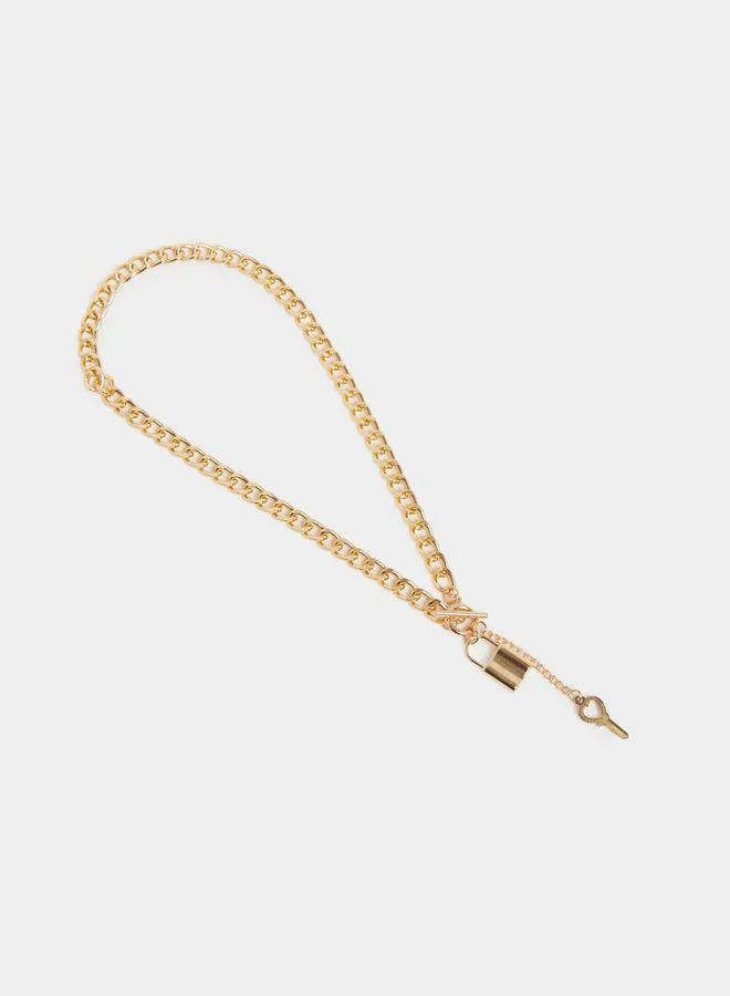 Styli  Gold Chain Necklace with Lock and Key Charm for Women | Best Price UAE
